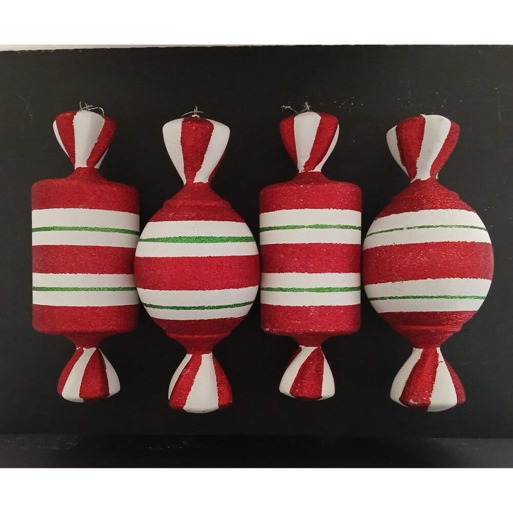 Giant 12 Inches Tall Red & White Glitter Candy Cane Christmas Ornaments 4-Piece